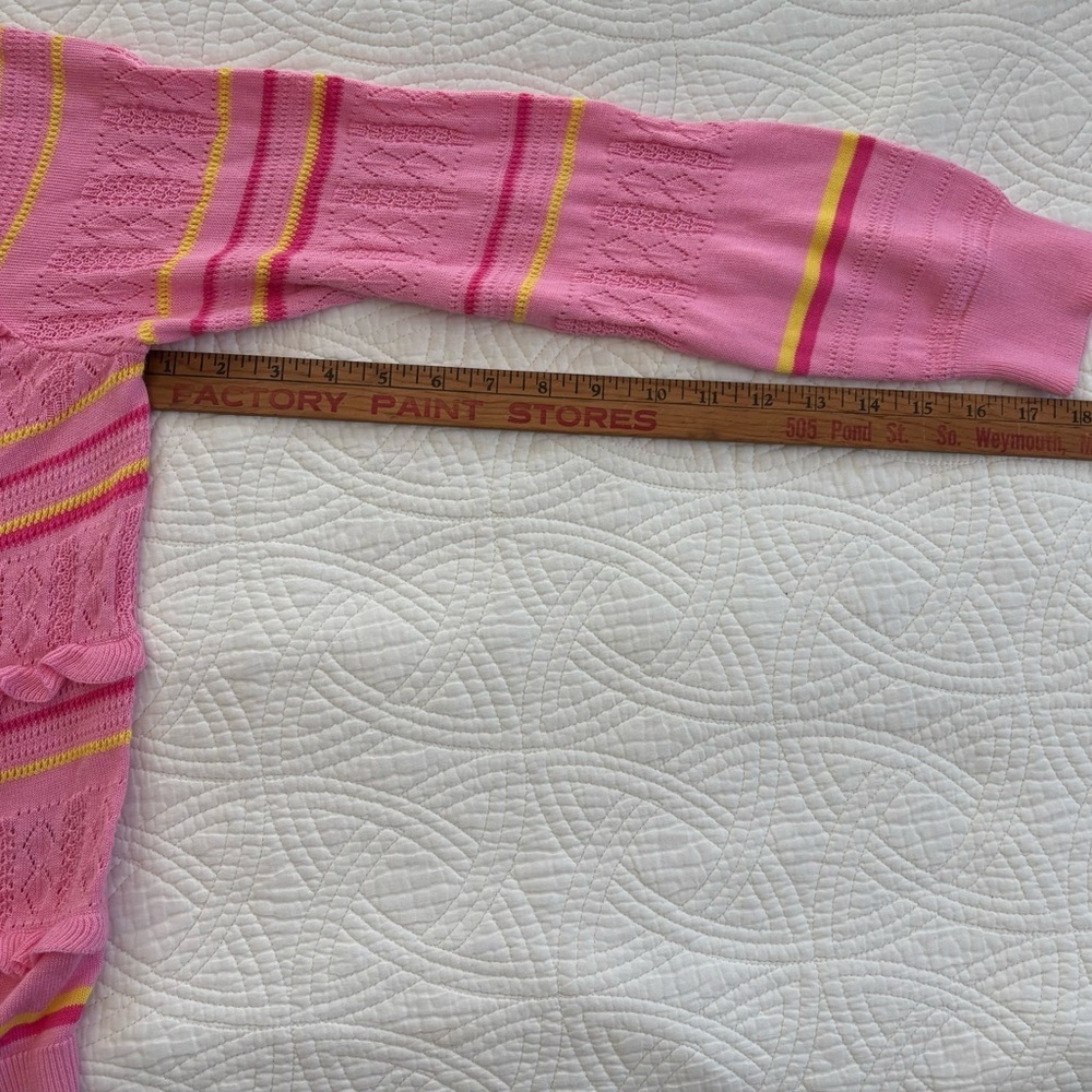 Ruffle Striped Pink and Yellow Cardigan Large Charter Club - Picture 6 of 10